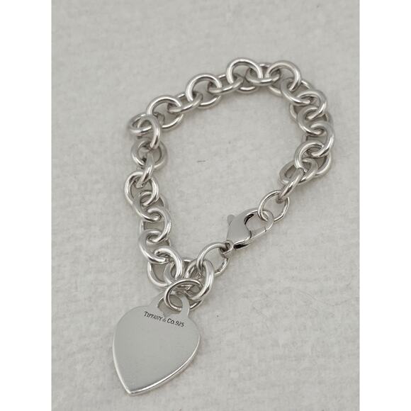 Tiffany & Co. Sterling Silver Heart Tag Chain Link Bracelet 7.75 - Picture 4 of 12